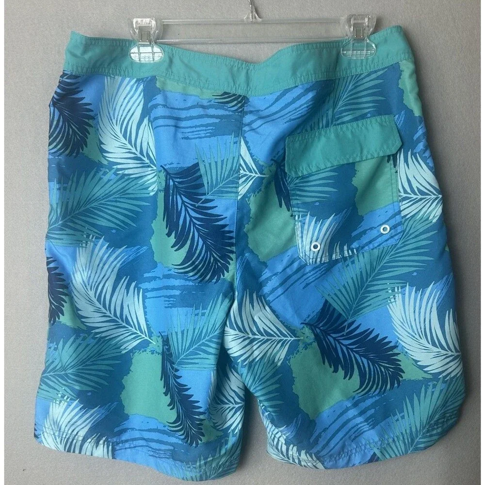 American Eagle Mens Large Tropical Palm Leaf Swim Trunks Blue‎ Beach Shorts